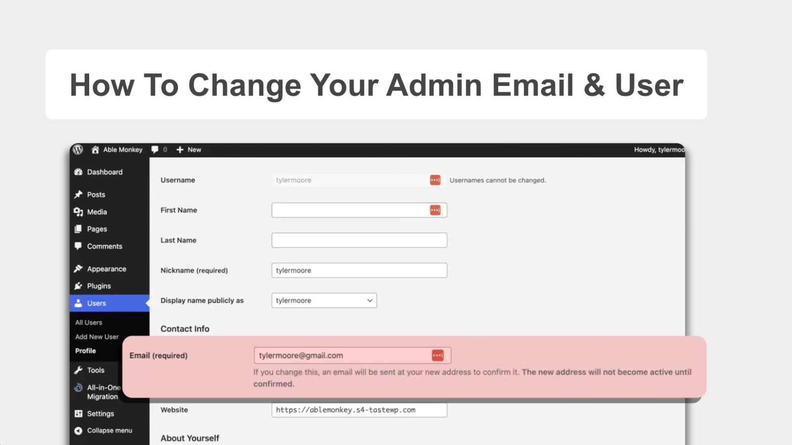 Tyler.com – How to change your admin email and user